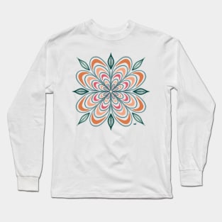 Daisy Flower Retro Mandala - White Background Long Sleeve T-Shirt